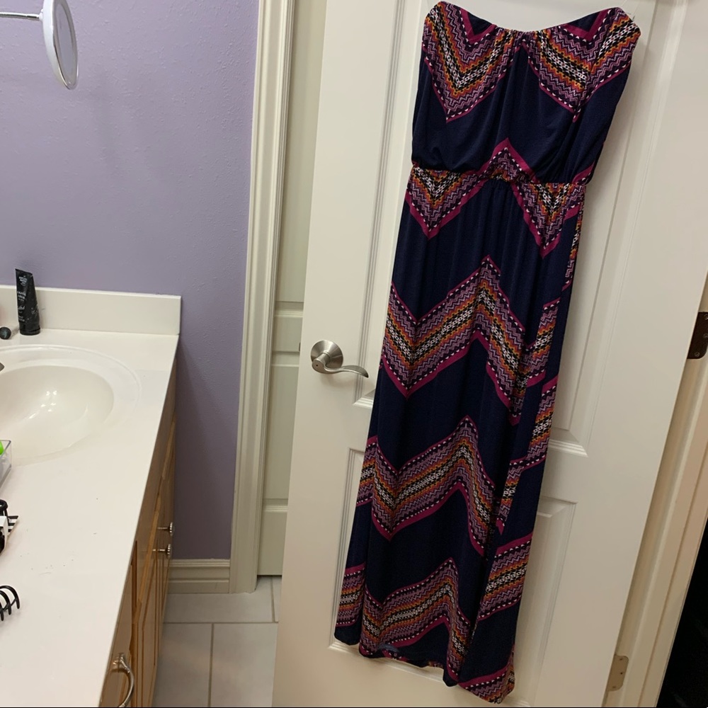 Chevron Pattern Maxi Strapless Dress